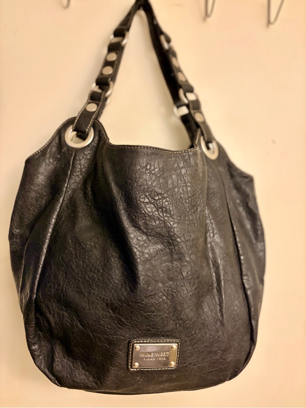 Nine West Black Leather Shoulder Hobo Bag